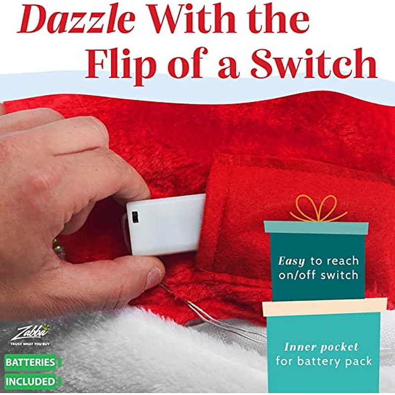 Christmas Plush Santa Hat Led Light Up Funny Christmas Hats for adults with Lights