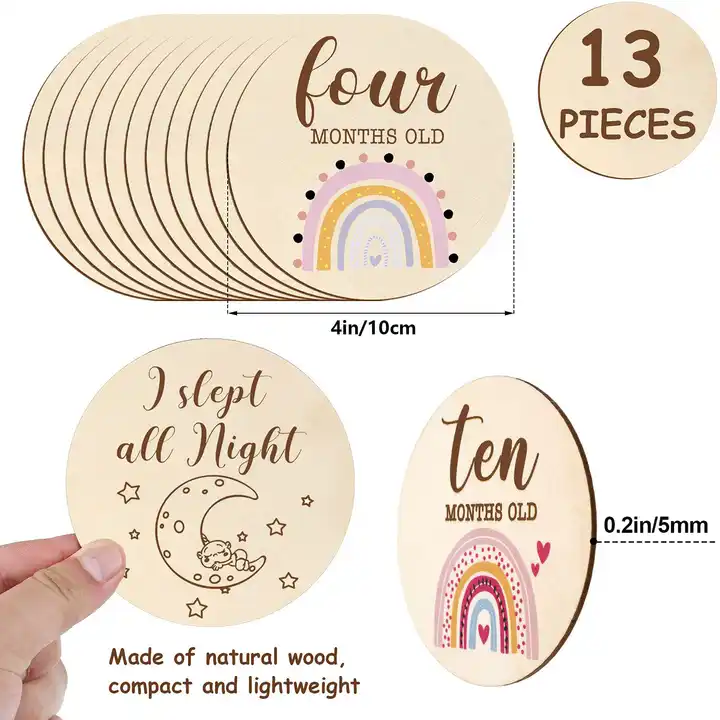 Baby Milestone Wood Birth Sign Baby Birth Shower Rainbow Mile Stone Cards Milestone Discs Wooden Cards