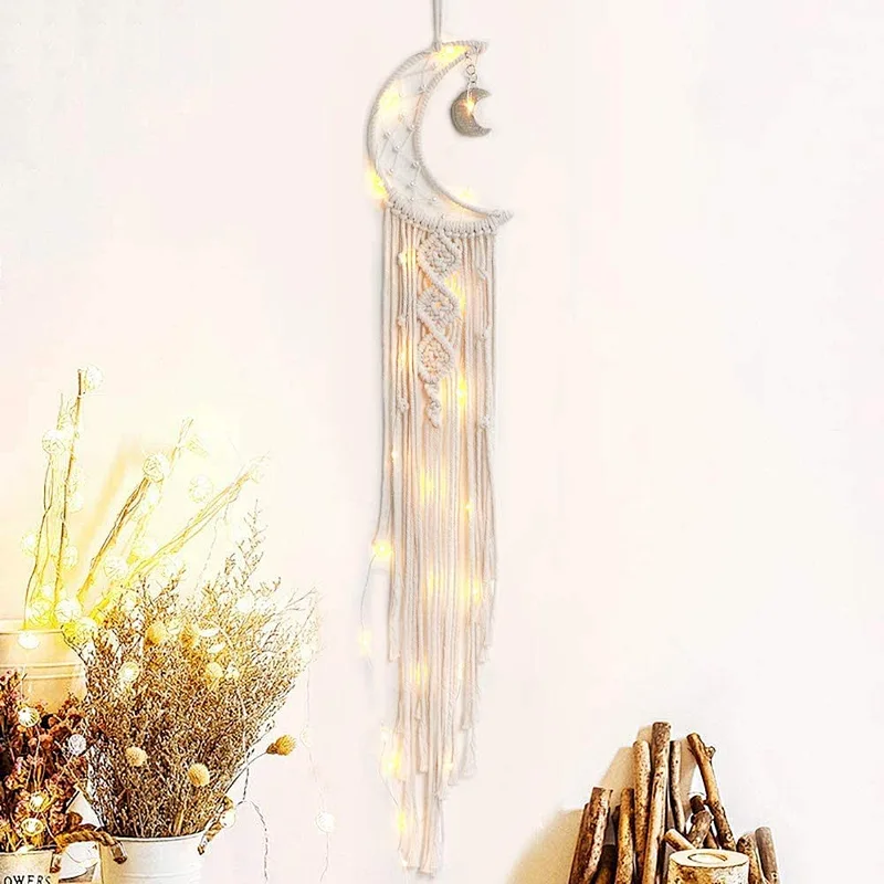 Macrame Wall Hanging Moon Dream Catcher for Kids Room Home Wedding Ornament Craft Gift