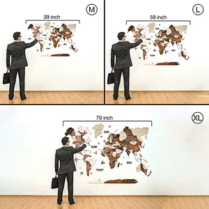 S M L Prime Cappuccino 3D Wood World Map