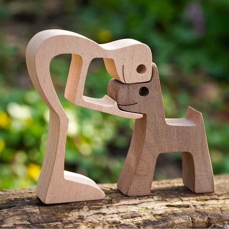 Wooden Pet Carvings Wood Sculpture Tabletop Ornaments Decor