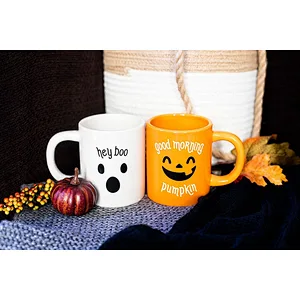 Good Morning Pumpkin and Hey Boo Ceramic Matching Mugs