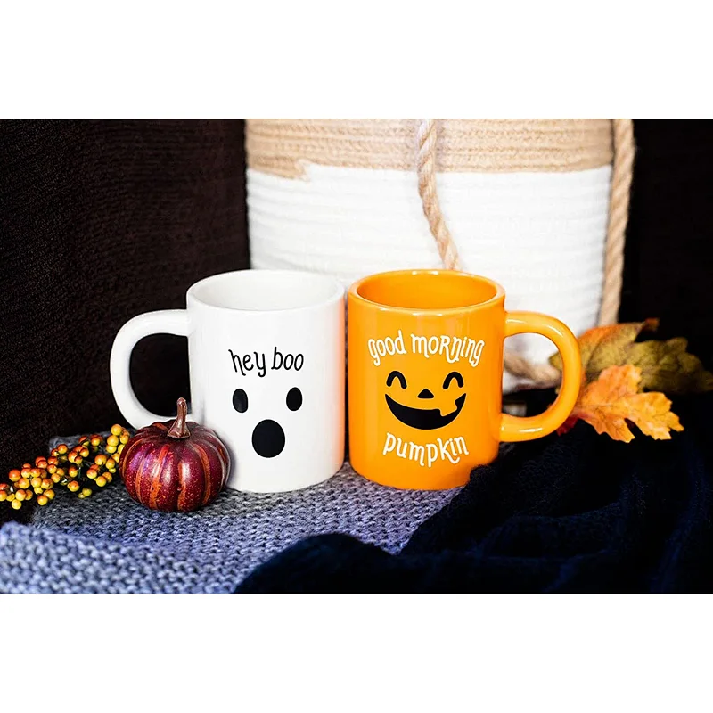 Good Morning Pumpkin and Hey Boo Ceramic Matching Mugs