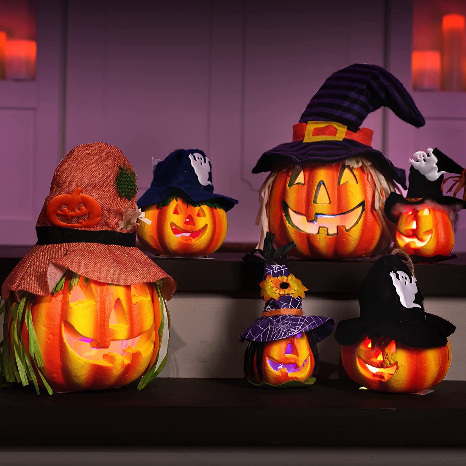 6 Pack Light up Halloween Decorative Pumpkin Foam Halloween Decorations Props