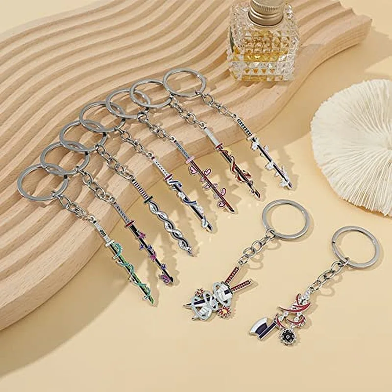 9 Hashiras Demon Slayer Anime Slayer Keychain Pin Set Cartoon Figures Mini Katana Demon Slayer Sword Key Chains