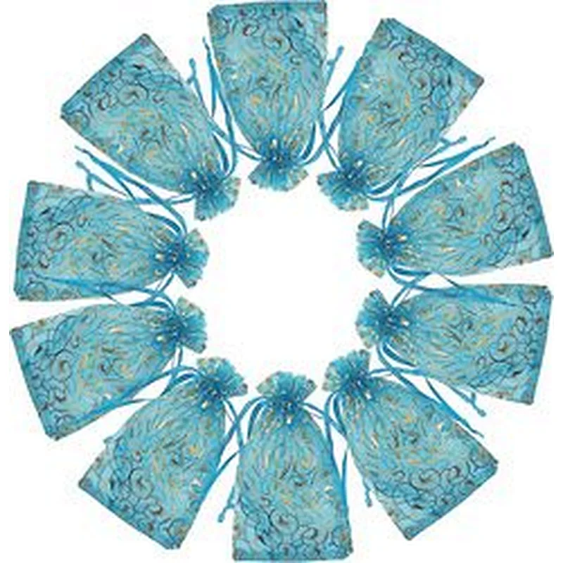 Hot Sale Cyan Custom Size Mesh Gift Bags for Wedding Party Favor Pouches Christmas Bags