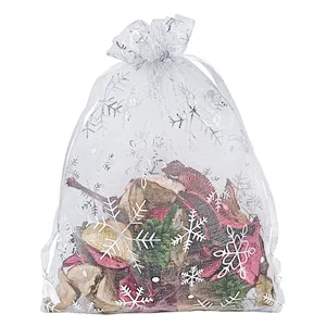 Custom Size Withe Snow Drawstring Mesh Gift Bags for Wedding Party Favor Pouches Christmas Bags