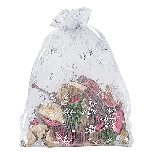 Custom Size Withe Snow Drawstring Mesh Gift Bags for Wedding Party Favor Pouches Christmas Bags
