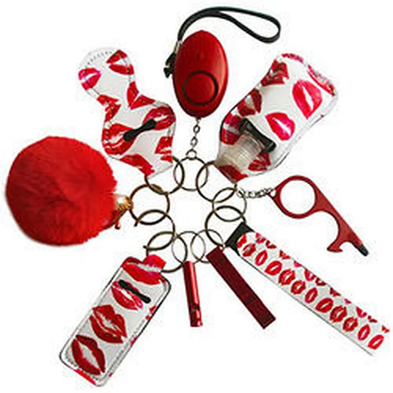 2023 New Arrival 6pcs/set Pink Cow Fashion Self Defense Set Tools Supplies Alarm Self Defense Leather Wristlet Keychain