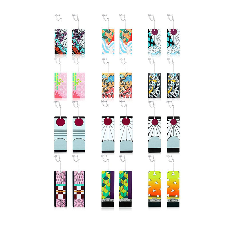 Custom 12 Pairs Women Tanjiro Earrings Anime Earrings Cosplay Fashion Acrylic Alloy Resin Demon Slayer Earring