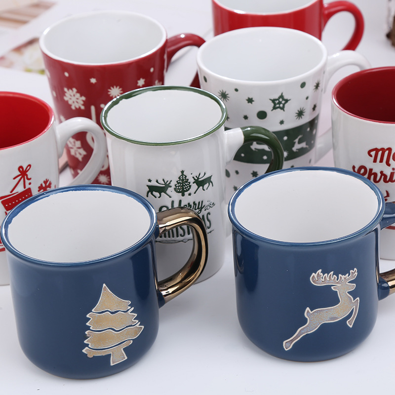 Best Sell Christmas General's Mark Cup Hand-painted Porcelain Exchange Tea Cup Creative Cute Drinking Cup Mug