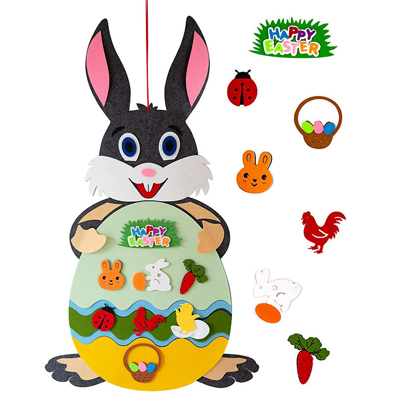 2023 Easter Bunny Decoration Diy Children's Felt Craft Kits Rabbit Set With Detachable Ornaments Easter Wall Hanging Games For Home