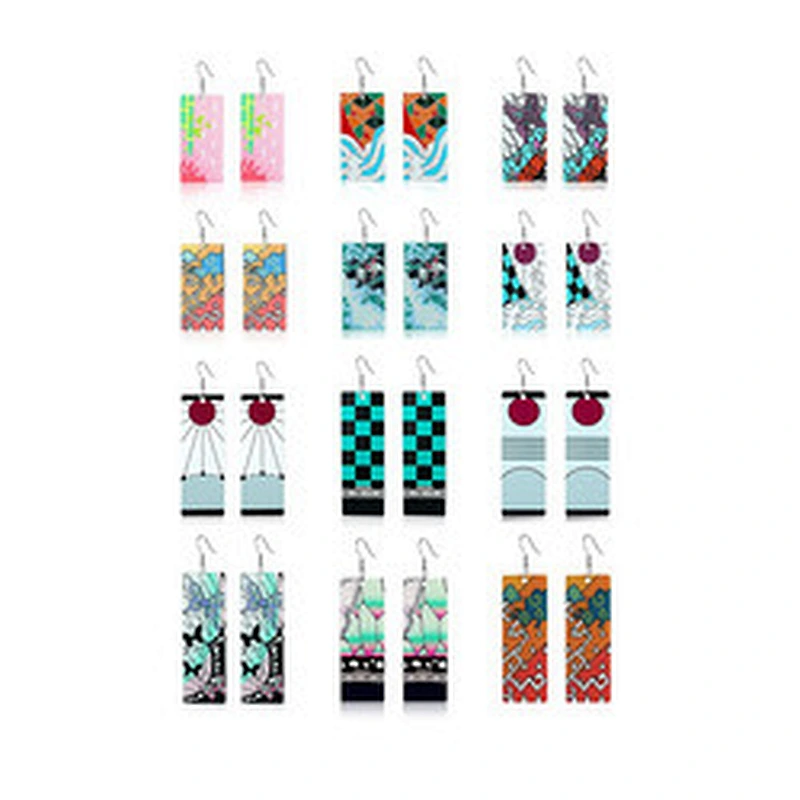 Wholesale Demon Slayer Earring No Yaiba Hanafuda Anime Kamado Tanjiro Hanafuda Earrings Kimetsu Tanjiro Earrings