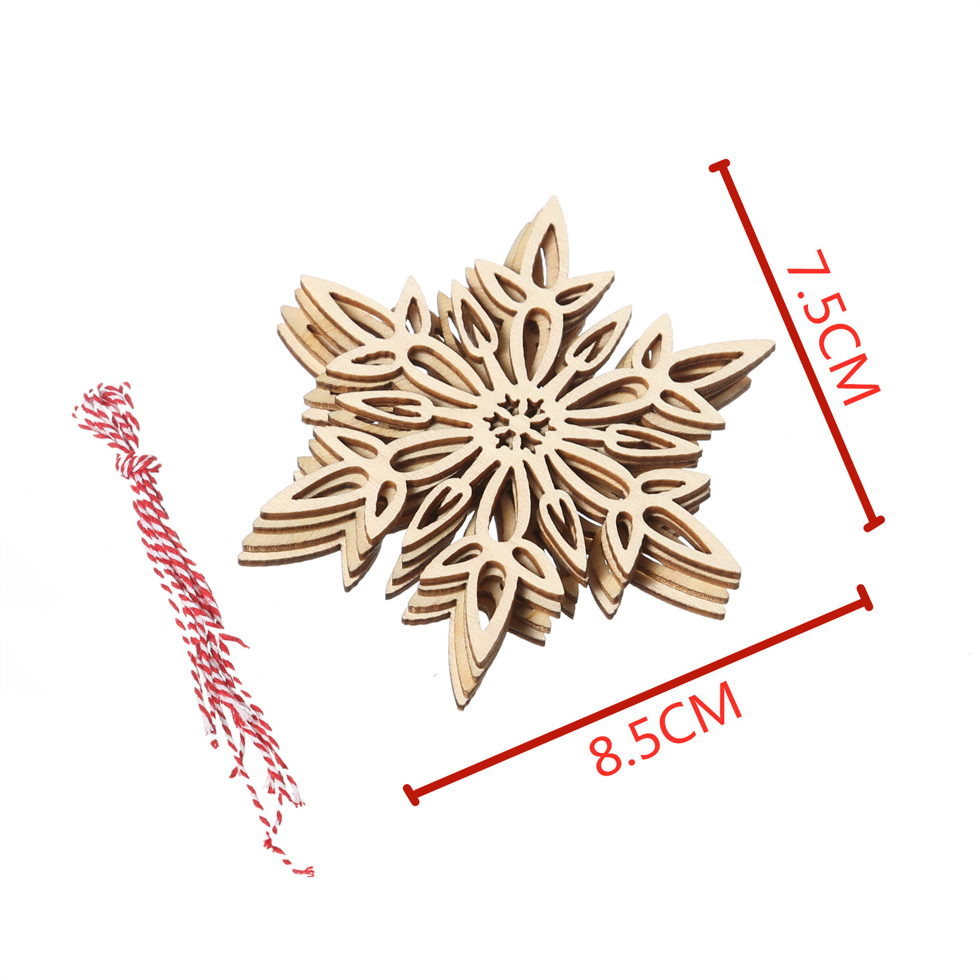 Hot Selling Wooden Hanging Snowflake For Diy Wood Crafts Xmas Ornaments Christmas Tree Decorations
