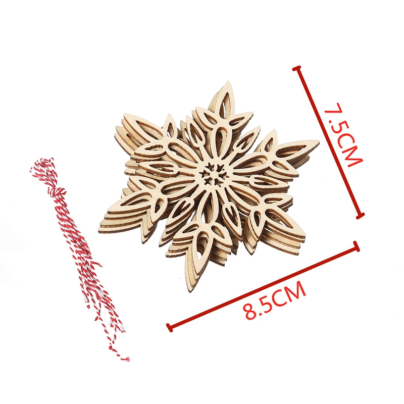 Hot Selling Wooden Hanging Snowflake For Diy Wood Crafts Xmas Ornaments Christmas Tree Decorations