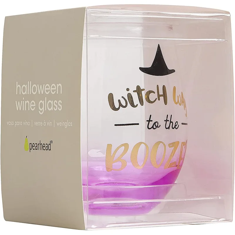 Halloween Witch Way to Booze Stemless Wine Glass