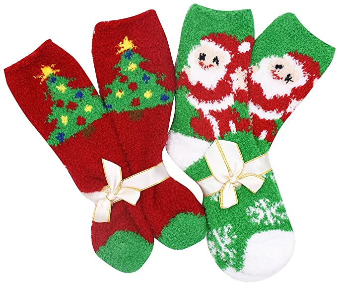 6 Pairs Adult Christmas Holiday Socks Warm Winter Cozy Socks Fuzzy Christmas Socks