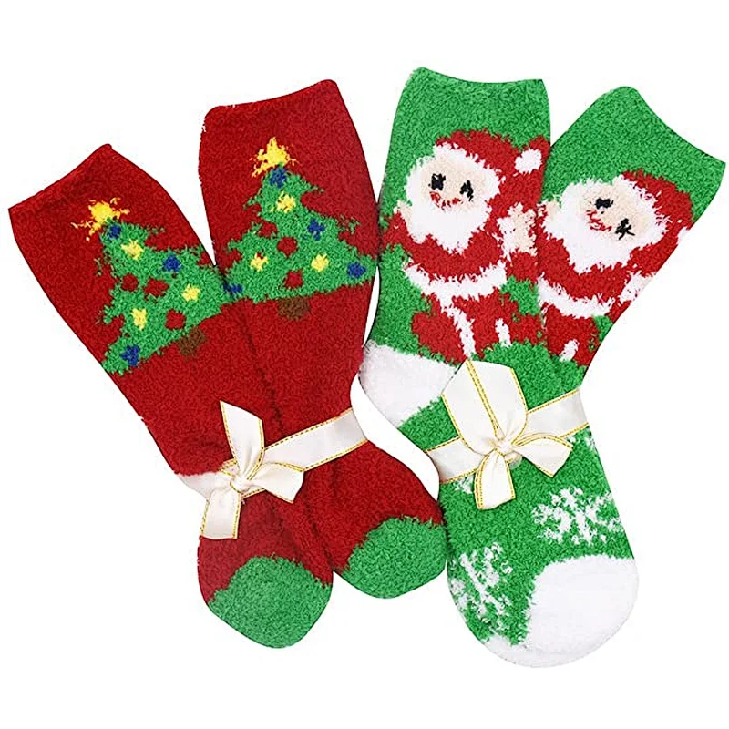 6 Pairs Adult Christmas Holiday Socks Warm Winter Cozy Socks Fuzzy Christmas Socks