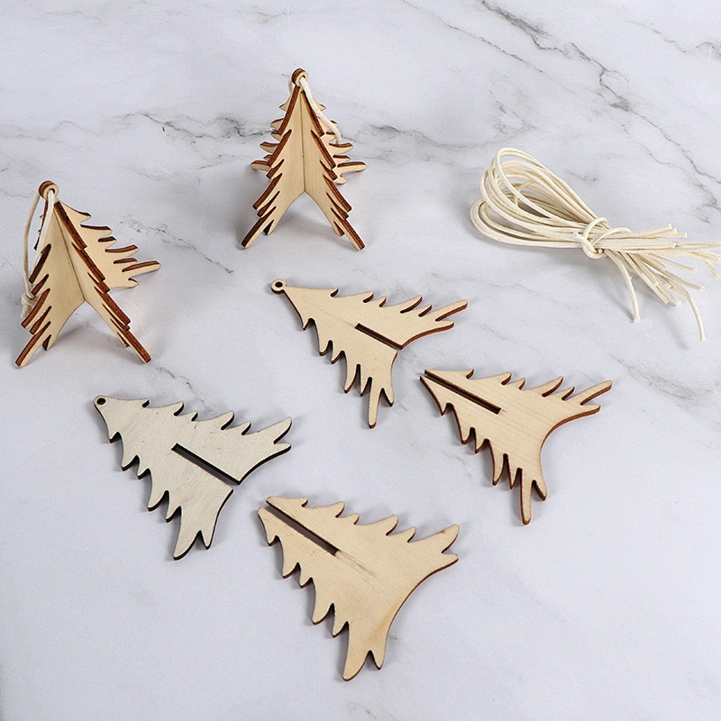 Hot Sale Diy Wooden Christmas Tree With Miniature Wooden Ornaments For Kids Present