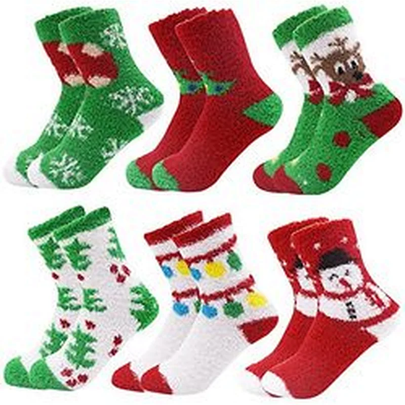 6 Pairs Adult Christmas Holiday Socks Warm Winter Cozy Socks Fuzzy Christmas Socks