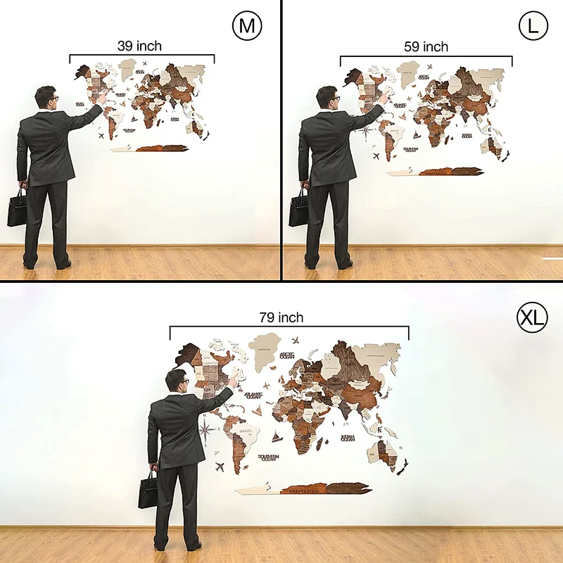 Custom LOGO Wall Art Decor S M L Prime Country  3D Wood World Map