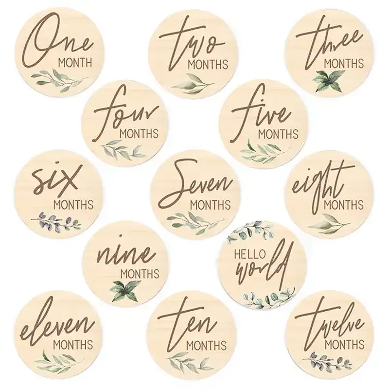 Baby Milestone Wood Birth Sign Baby Birth Shower Rainbow Mile Stone Cards Milestone Discs Wooden Cards