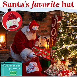 Christmas Plush Santa Hat Led Light Up Funny Christmas Hats for adults with Lights
