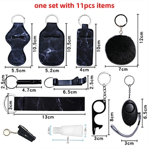 Wholesale 11pcs/set Personal Self-defense Protection Key Chain Bulk Custom Women Self Defense Keychain Sets Accessories