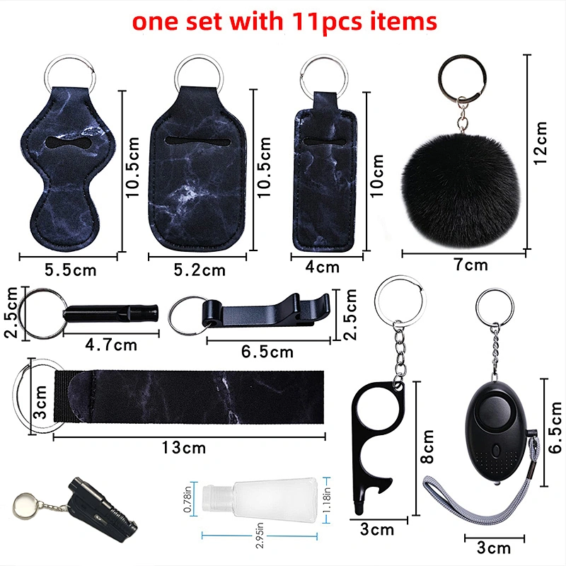 Wholesale 11pcs/set Personal Self-defense Protection Key Chain Bulk Custom Women Self Defense Keychain Sets Accessories