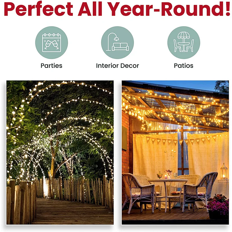 Christmas Lights 100-Count Clear Green Wire Christmas Lights Set Xmas Tree Lights for Christmas Decorations