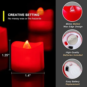 Pack of 24 Flickering LED Tea Light Candles Battery Operated Red Candle