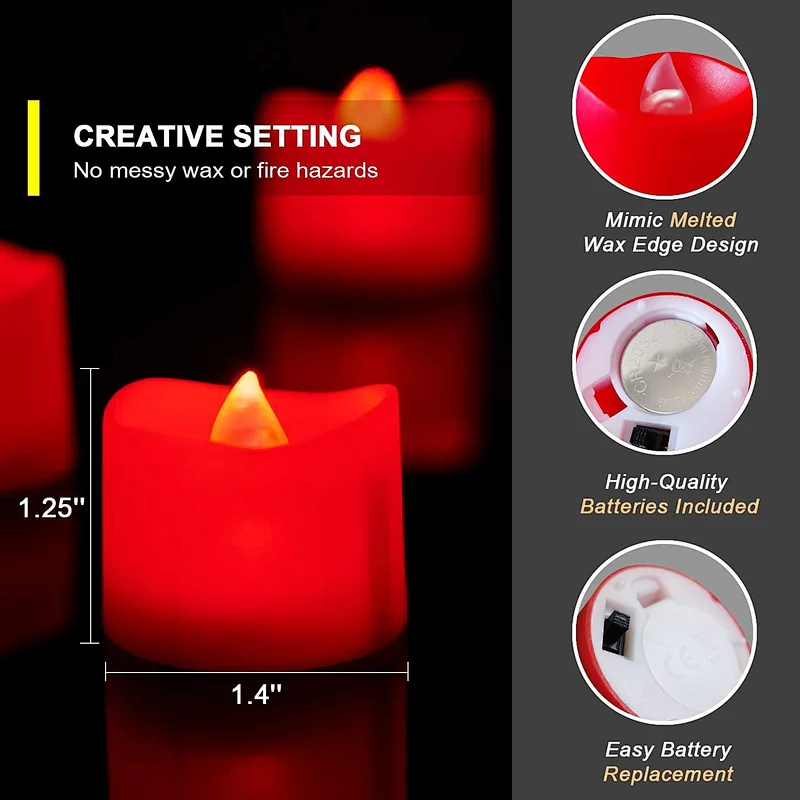 Pack of 24 Flickering LED Tea Light Candles Battery Operated Red Candle