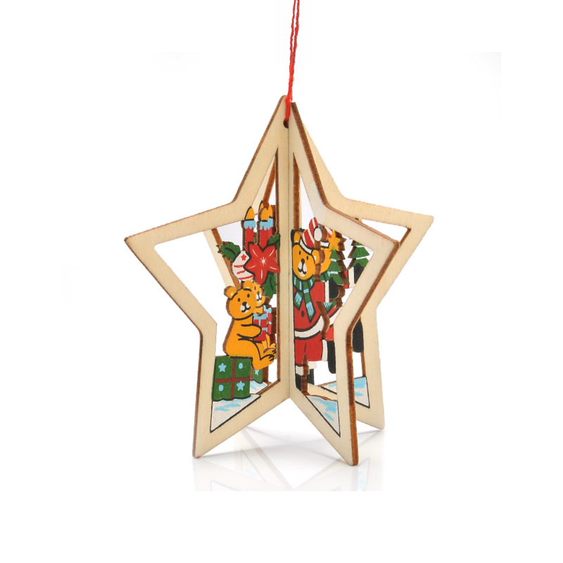 Hot Sale Laser Cut Ornament Wooden Hanging Pendant Christmas Tree Decoration
