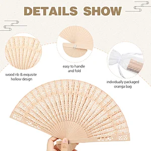 Chinese Fragrant Sandalwood Hand Fan Carved Scented Wooden Fan