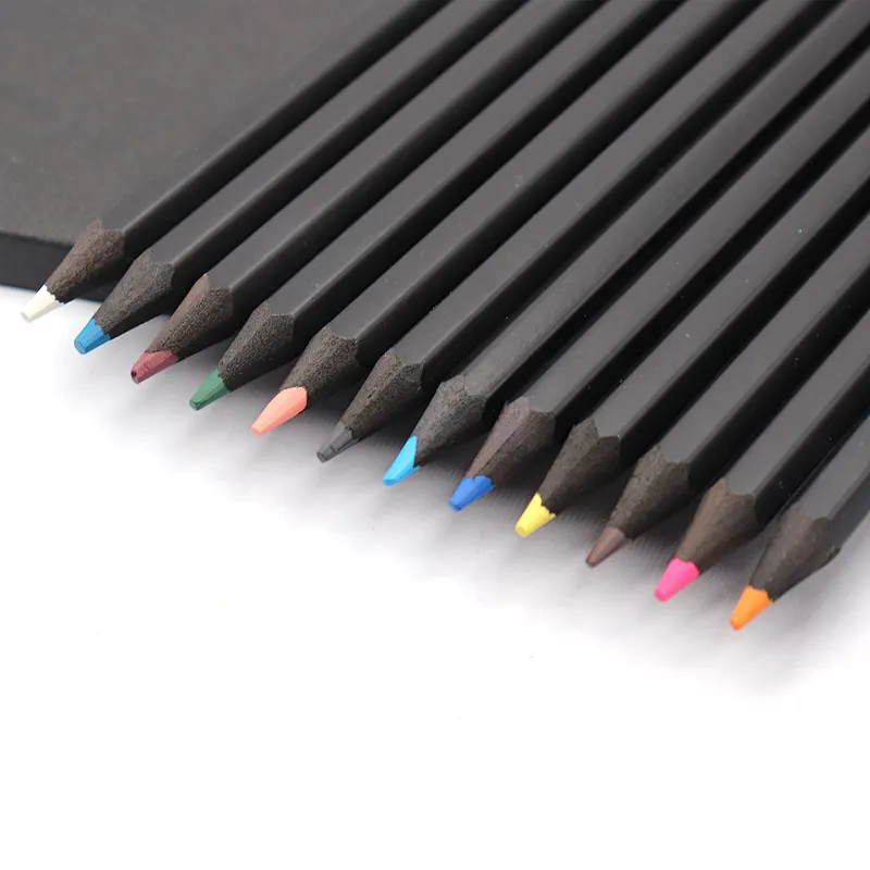 12 Colors Black Wood Colored Pencil Into Paper Box For Drawing Art