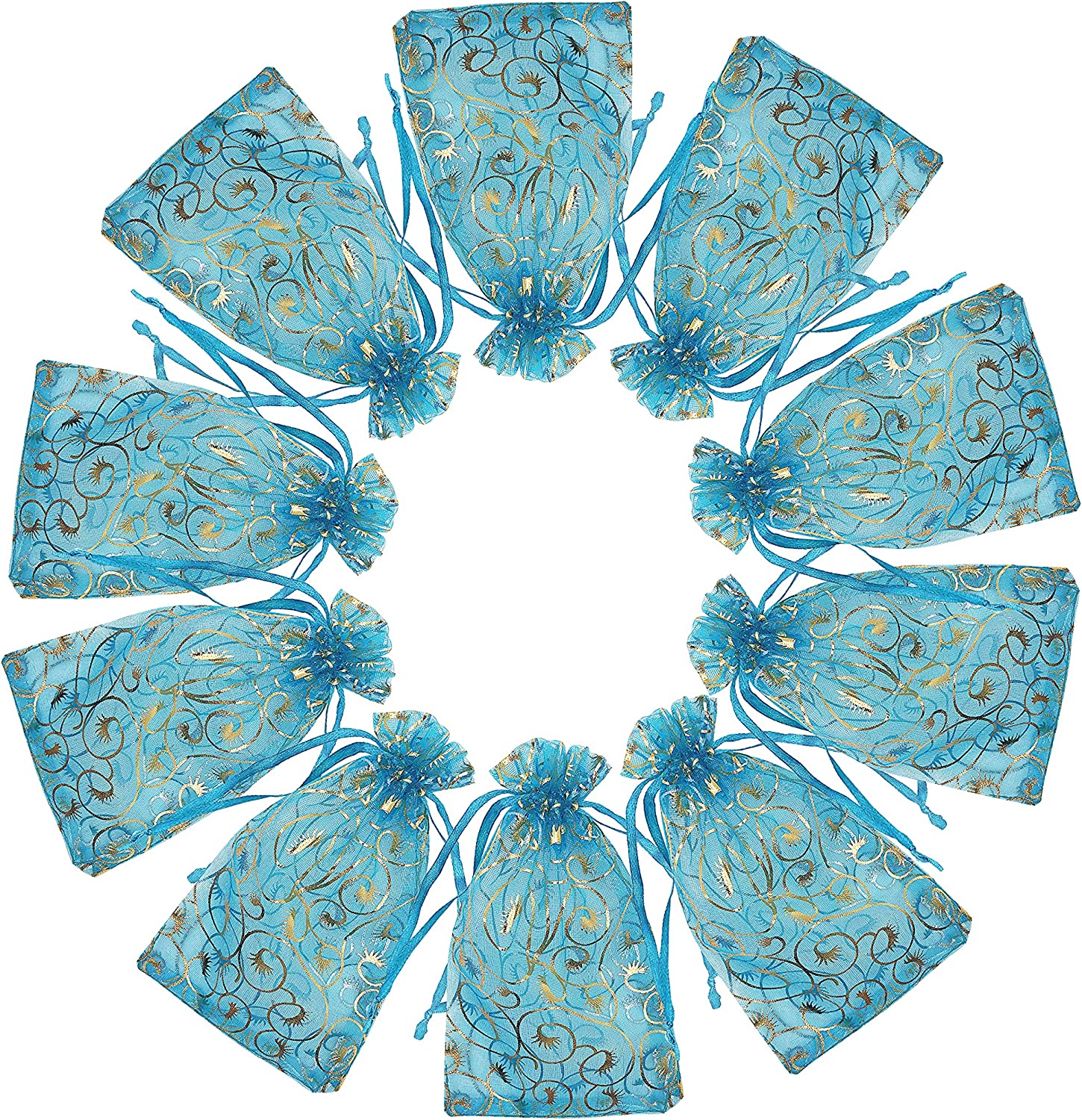 Hot Sale Cyan Custom Size Mesh Gift Bags for Wedding Party Favor Pouches Christmas Bags