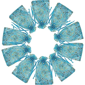 Hot Sale Cyan Custom Size Mesh Gift Bags for Wedding Party Favor Pouches Christmas Bags