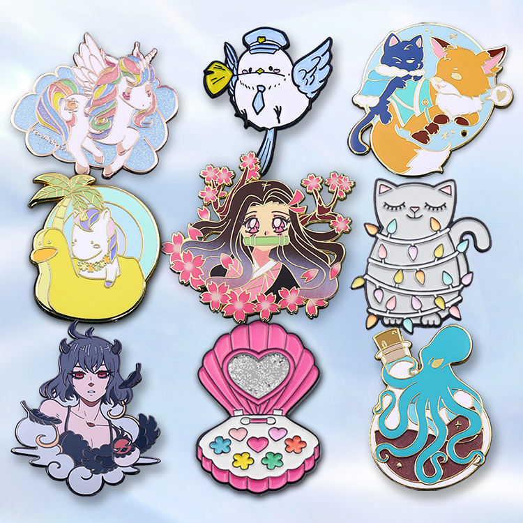 Wholesale No Minimum Metal Pins Supplier Glitter Brooch Anime Hard Enamel Pin Soft Lapel Badge Manufacturer Custom Enamel Pin