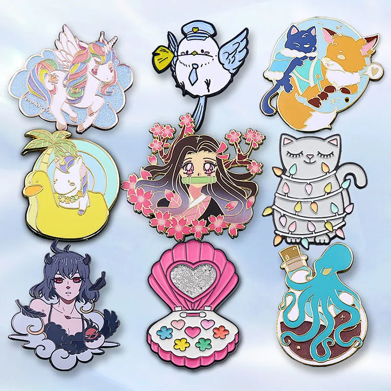 Wholesale No Minimum Metal Pins Supplier Glitter Brooch Anime Hard Enamel Pin Soft Lapel Badge Manufacturer Custom Enamel Pin