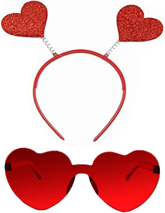 Valentines Day Heart Head Boppers Headbands and Heart Shape Sunglasses