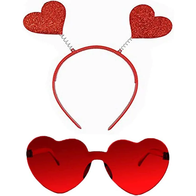 Valentines Day Heart Head Boppers Headbands and Heart Shape Sunglasses
