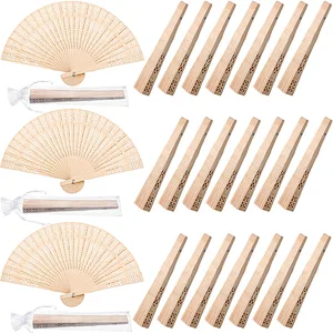 Wooden Handheld Folding Fans with Gift Bag Vintage Chinese Foldable Hand Fan Wooden Openwork Folding Fans for Wedding Party Deco