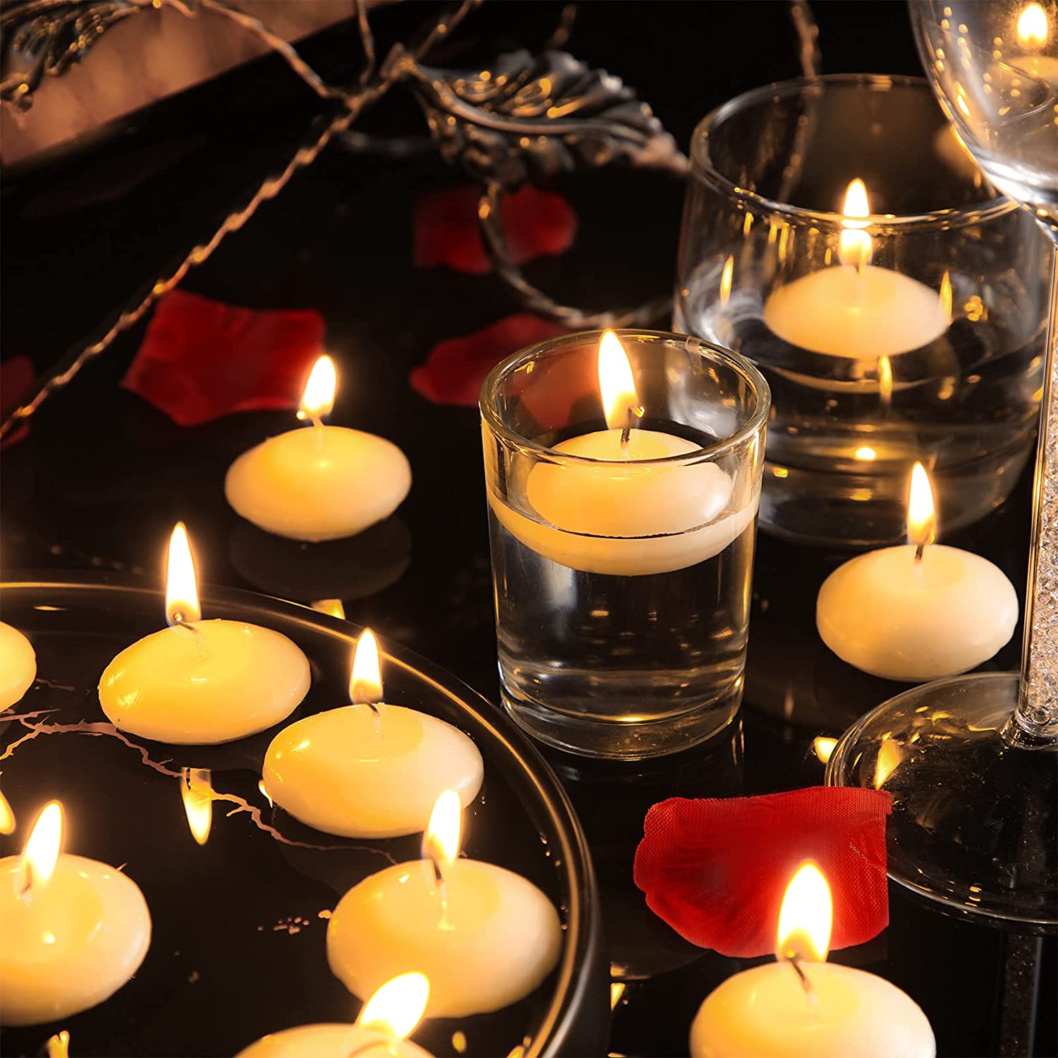 50 Pieces 1.5 Inch Centerpieces Floating Candles for Wedding Party Pool Spa Valentine's Day