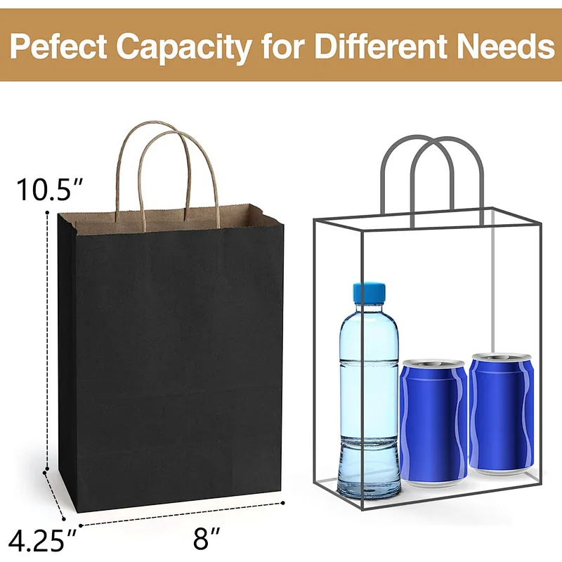 Black Gift Bags Shopping Paper Bags with Handles