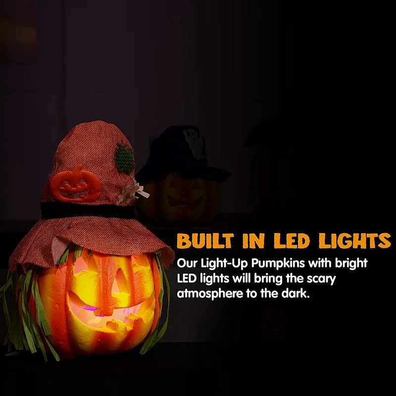 6 Pack Light up Halloween Decorative Pumpkin Foam Halloween Decorations Props