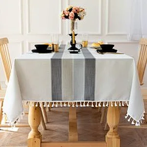 Linen Grey Rectangle Table Cloths Lattice Cotton Tablecloth for Kitchen Dining Party Holiday Christmas Buffet