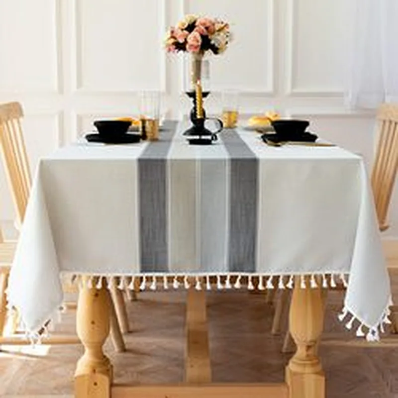Linen Grey Rectangle Table Cloths Lattice Cotton Tablecloth for Kitchen Dining Party Holiday Christmas Buffet