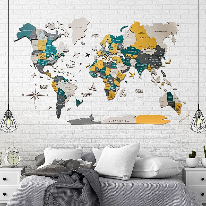 Custom LOGO Wall Art Decor S M L Prime Country  3D Wood World Map