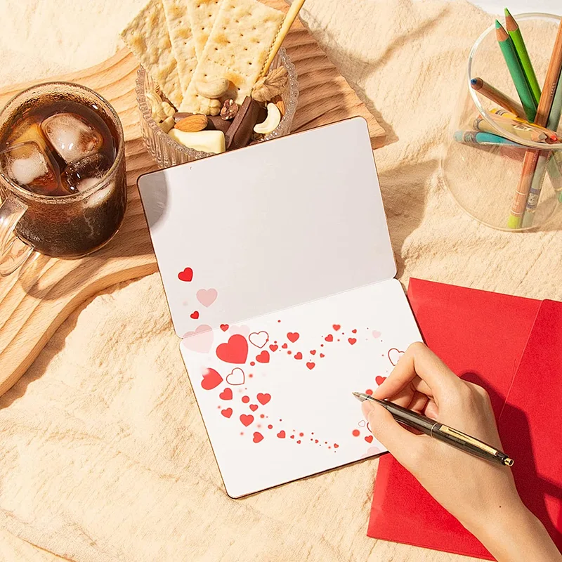 Custom Size Red Heart Wooden Gifts Card Wood Wedding Anniversary Birthday Valentine Day Card for Husband Wife