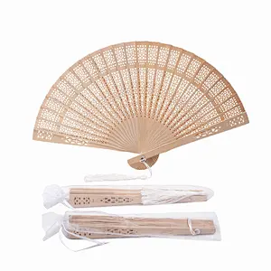 Wooden Fans Hand Held Folding Fans Vintage Chinese Fans Hollow Pattern with White Tassel and Gift Bag for Wedding Guest